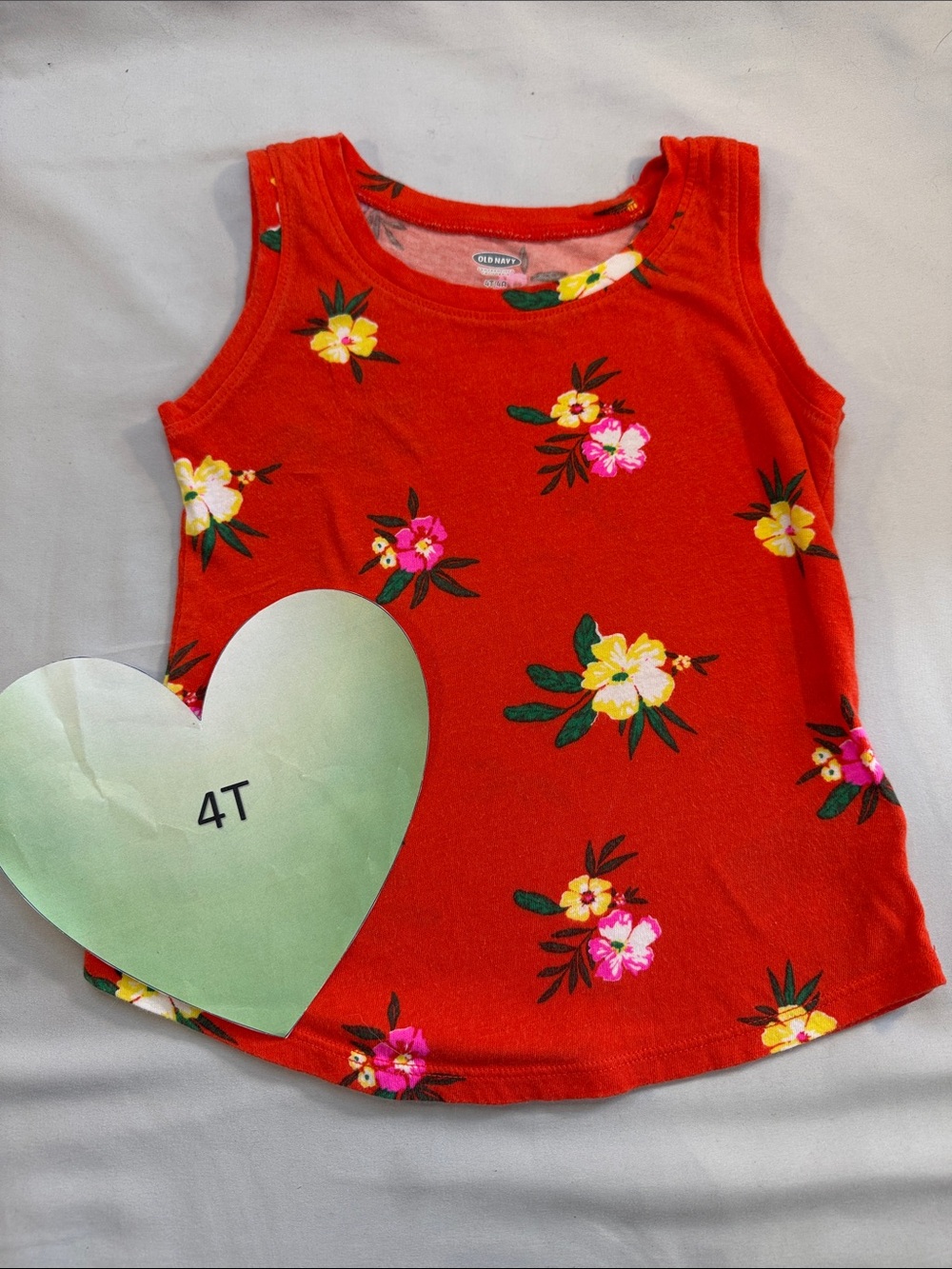 Old Navy Red Floral Tank Top with Pink & Yellow Flowers